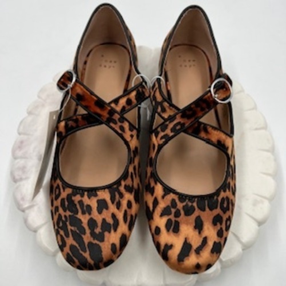 A New Day Womens Leopard Print Crisscross Mary Jane Flats Size‎ 10 NEW